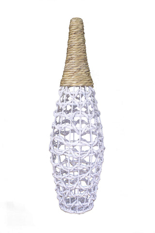 ArtFuzz 36 inch Woven Floor Vase - White and Natural Water Hyacinth