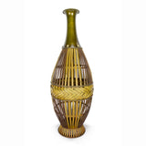 ArtFuzz 33.25 inch Grey with Distressed Wood Bamboo and Metal Vase with a Decoaritve Band