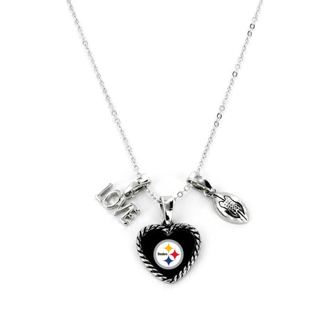 Aminco International NFL Pittsburgh Steelers Charmed Love Football Necklace