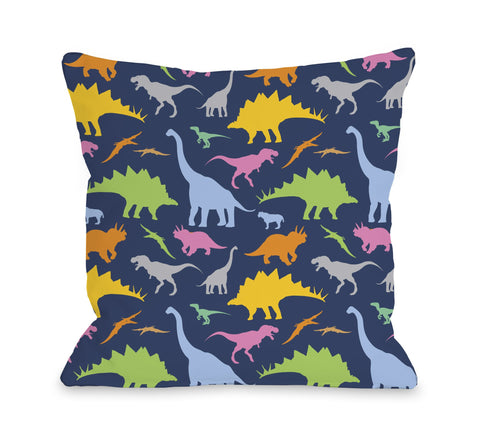 One Bella Casa Crazy Dinos - Navy Multi Throw Pillow by OBC 18 X 18