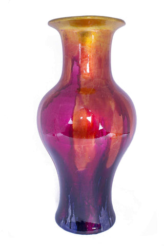 18 inch Foiled & Lacquered Ceramic Vase - Yellow, Orange, Pink and Purple