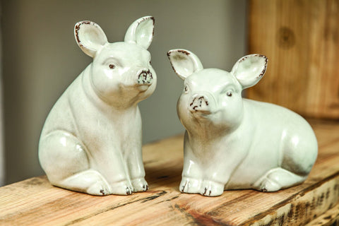 MWW Ceramic Sitting Pigs Assorted Cream Set of 2
