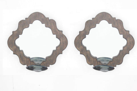 ArtFuzz 5.5 inch X 12.25 inch X 12.25 inch Brown Rustic Decorative Mirrored Candle Holder Sconce Set
