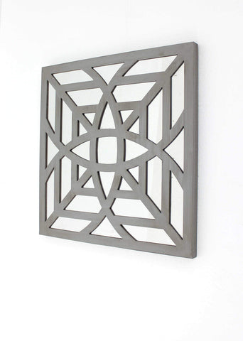 ArtFuzz 23.25 inch X 1.25 inch X 23.25 inch Gray Contemporary Mirrored Square Wooden Wall Decor