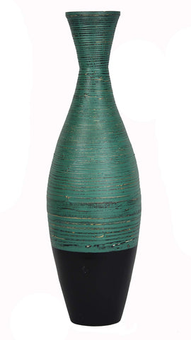 ArtFuzz 36 inch Spun Bamboo Floor Vase - Distressed Blue & Matte Black