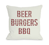 One Bella Casa Beer Burgers BBQ Throw Pillow by OBC 18 X 18