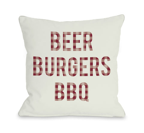 One Bella Casa Beer Burgers BBQ Throw Pillow by OBC 18 X 18
