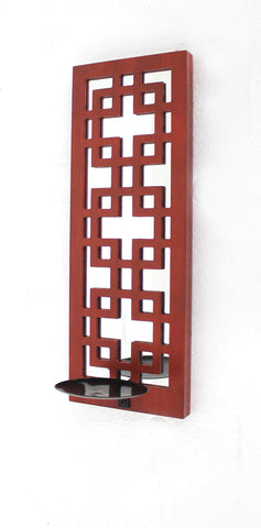 ArtFuzz 6.25 inch X 17.25 inch X 5.25 inch Red Vintage Wood Candle Holder Sconce with Lattice Mirror