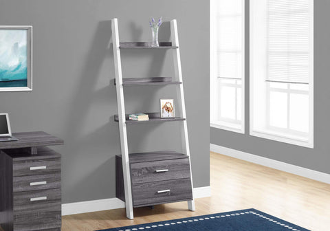 ArtFuzz 69 inch Grey and White Particle Board Ladder Bookcase with Two Storage Drawers