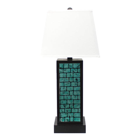 ArtFuzz 31 inch X 31 inch X 8 inch Black Contemporary Metal Table Lamp with Teal Brick Pattern