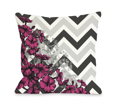 Amber Chevron Floral - Pink Throw Pillow by OBC 18 X 18
