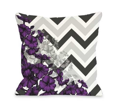 Amber Chevron Floral - Purple Throw Pillow by OBC 18 X 18