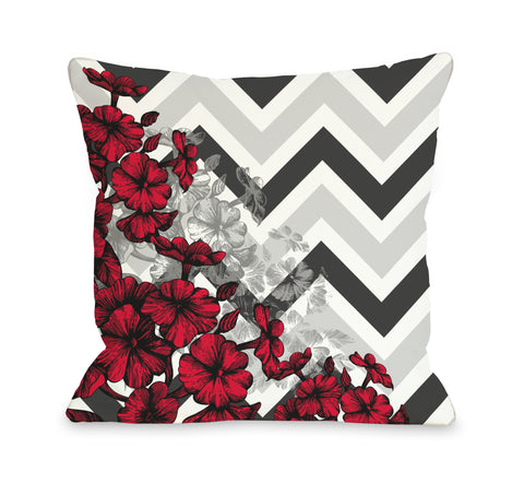 Amber Chevron Floral - Red Throw Pillow by OBC 18 X 18