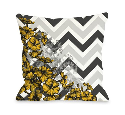 Amber Chevron Floral - Yellow Throw Pillow by OBC 18 X 18
