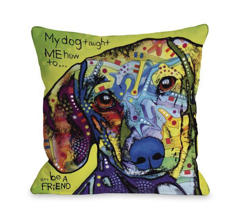 Dachshund with Text Throw Pillow by Dean Russo