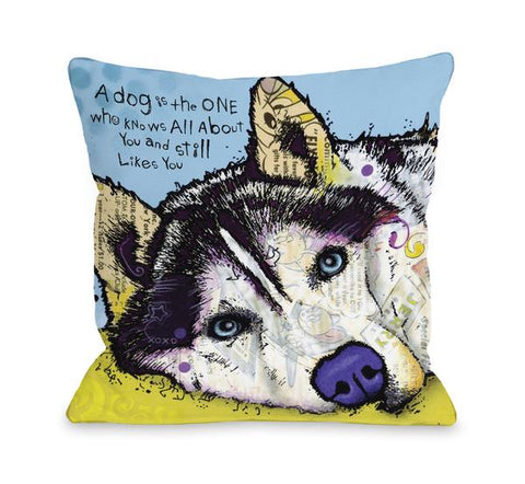 Siberian Husky w/Text Throw Pillow by Dean Russo