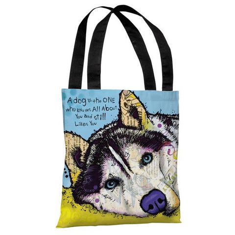 Siberian Husky with Text Tote Bag by Dean Russo
