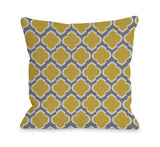 Macy Moroccan - Gray Oil Yellow Throw Pillow by OBC 18 X 18