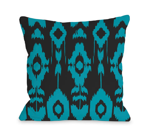 Forever Ikat - Dark Gray Peacock Blue Throw Pillow by OBC 18 X 18