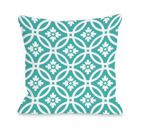 Meredith Circles - Turquoise White Throw Pillow by OBC 18 X 18