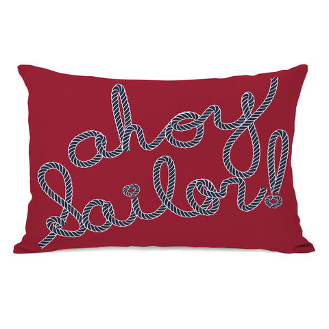 Ahoy Sailor Rope - Red Blue Lumbar Pillow by OBC 14 X 20