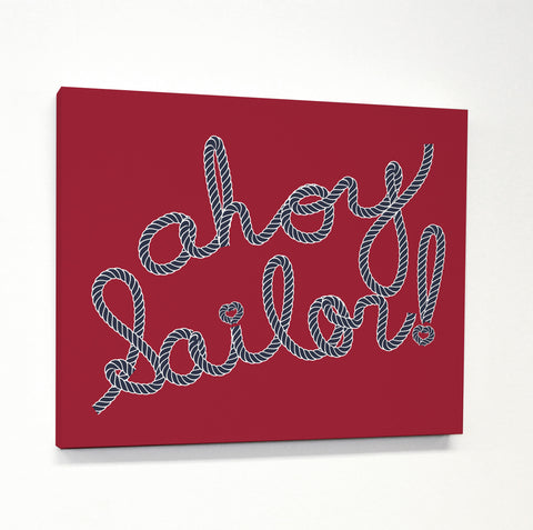 Ahoy Sailor Rope - Red Blue Canvas by OBC 11 X 14