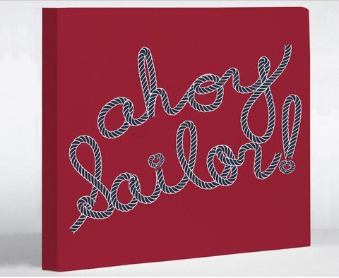 Ahoy Sailor Rope - Red Blue Canvas Wall Decor by