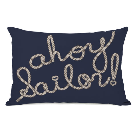 Ahoy Sailor Rope - Navy Tan Lumbar Pillow by OBC 14 X 20