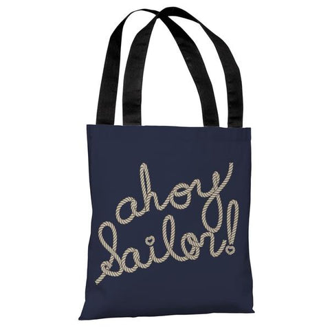 Ahoy Sailor Rope - Navy Tan Tote Bag by