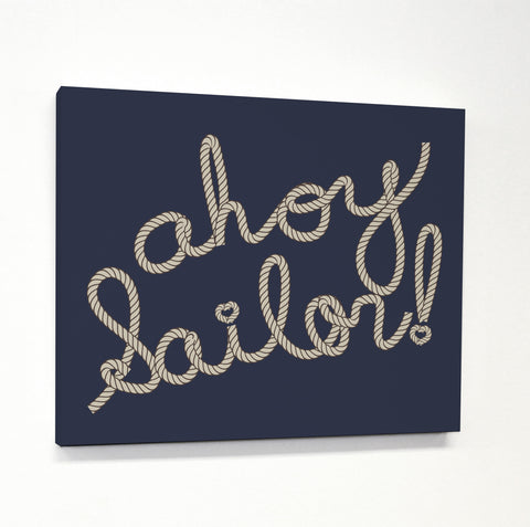 Ahoy Sailor Rope - Navy Tan Canvas by OBC 11 X 14