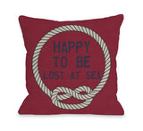 Happy to be Lost at Sea - Red Tan Throw Pillow by