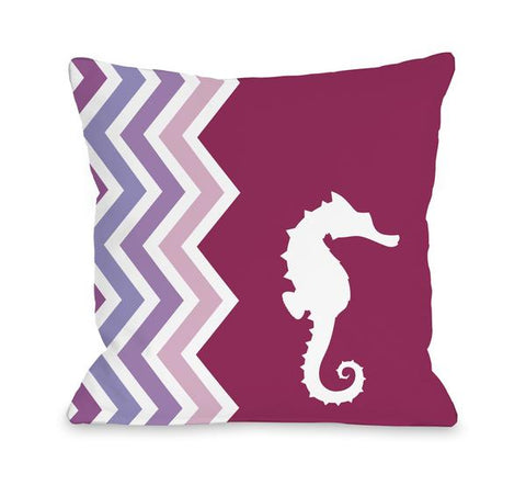 Chevron Seahorse - Fuchsia Throw Pillow by