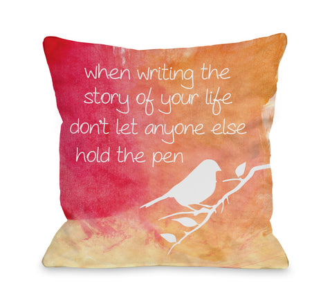Hold The Pen Bird - Orange Multi Throw Pillow by OBC 18 X 18