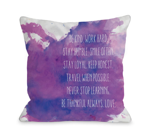 Be Kind Work Hard Inkblot - Purple Throw Pillow by OBC 18 X 18