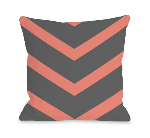 Isabella Reversible Chevron - Coral Gray Throw Pillow by OBC 18 X 18
