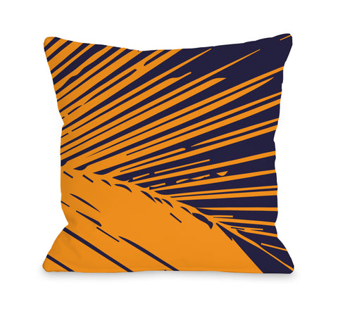 Alaiya Palm Leave - Navy Orange Throw Pillow by OBC 18 X 18
