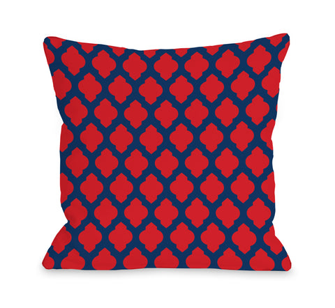 All Over Moroccan - Navy Red Throw Pillow by OBC 18 X 18