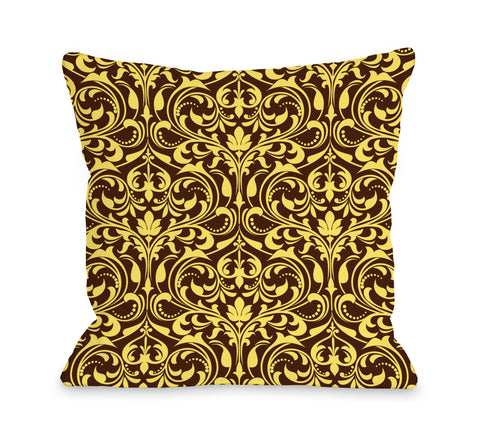 Athena Florals - Expresso Yellow Throw Pillow by OBC 18 X 18