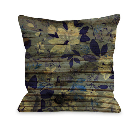 Victoria Wood Floral - Blue Throw Pillow by OBC 18 X 18