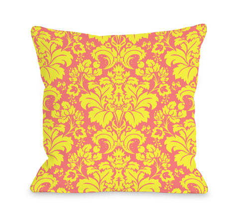 Altair Fleur - Pink Yellow Throw Pillow by OBC 18 X 18