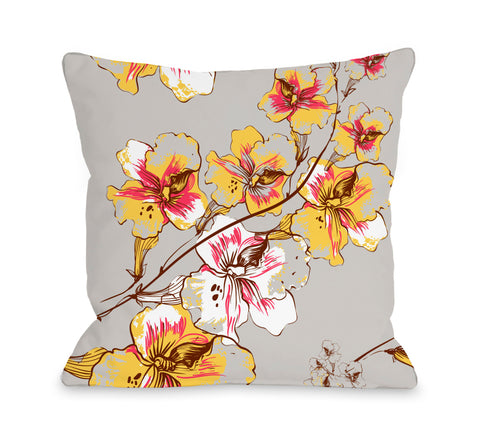 Abstract Flowers - Grey Multi Throw Pillow by OBC 18 X 18