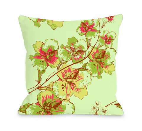 Abstract Flowers - Green Multi Throw Pillow by OBC 18 X 18