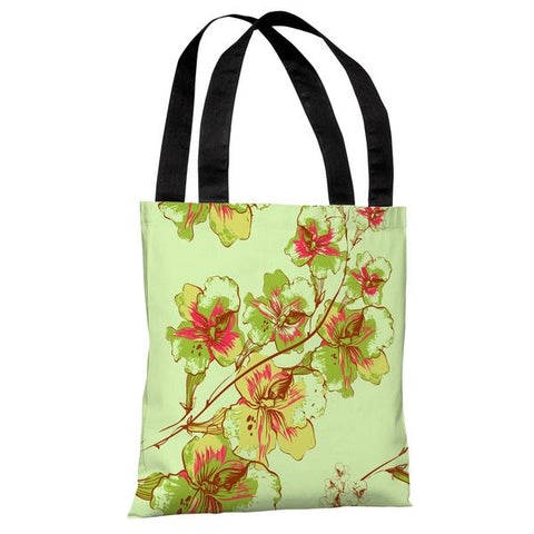 Abstract Flowers - Green Multi Tote Bag by