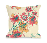Abstract Flowers - Cream Multi Throw Pillow by OBC 18 X 18