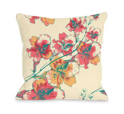Abstract Flowers - Cream Multi Throw Pillow by OBC 18 X 18