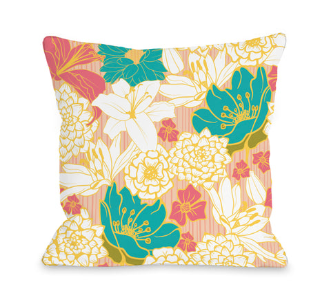 Ornate Florals - Coral Multi Throw Pillow by OBC 18 X 18