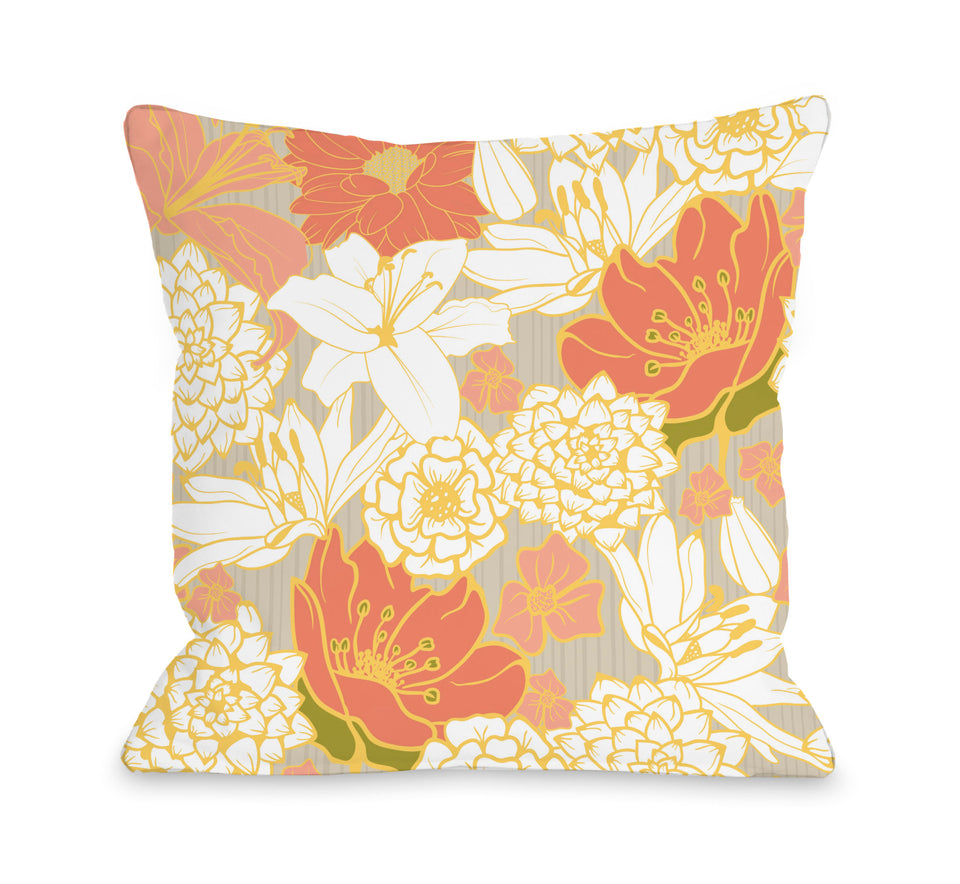 Ornate Florals - Grey Multi Throw Pillow by OBC 18 X 18 –