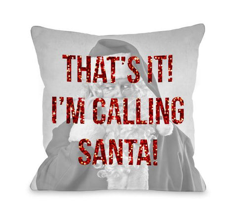 Calling Santa Sparkle Back - Gray Red Throw Pillow by OBC