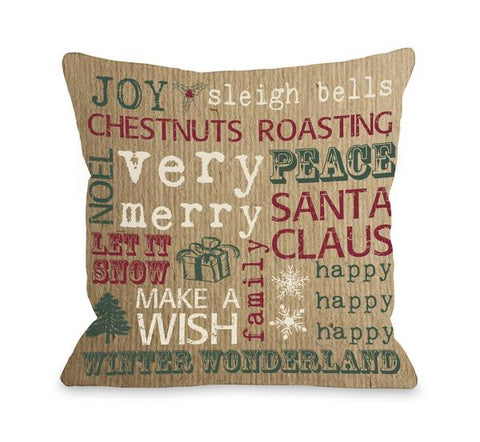 Christmas Words Paper - Brown Multi Throw Pillow by