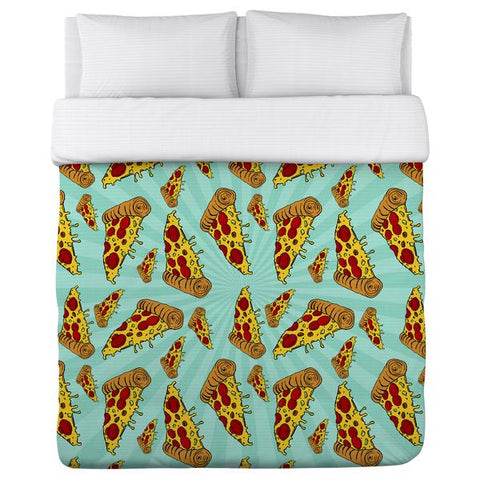 All Over Pizza - Turquoise Lightweight Duvet by OBC